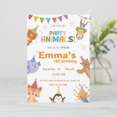 Party Animals First Birthday Invitation Einladung (Stehend Vorderseite)