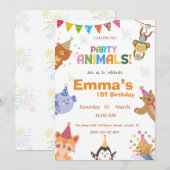 Party Animals First Birthday Invitation Einladung (Vorne/Hinten)