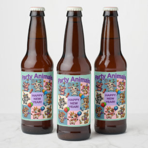 Party Animals "Frohes Neues Jahr" Bierflaschenetikett
