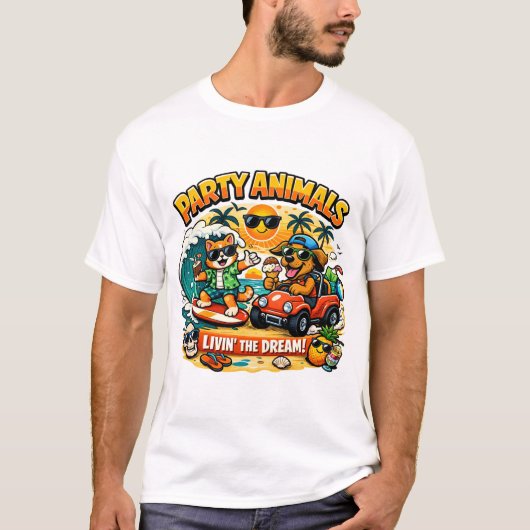 Party Animals Funny Cartoon T-Shirt  (Vorderseite)
