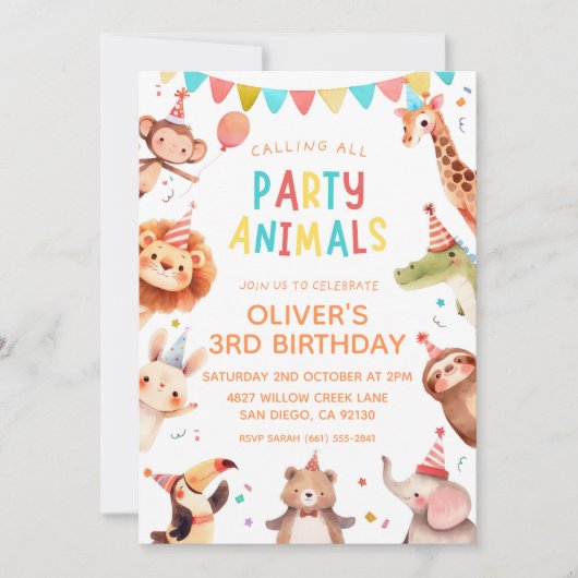 Party Animals Geburtstagseinladung Einladung (Vorderseite)