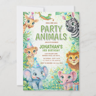 Party Animals Geburtstagseinladung | Safari-Tiere Einladung