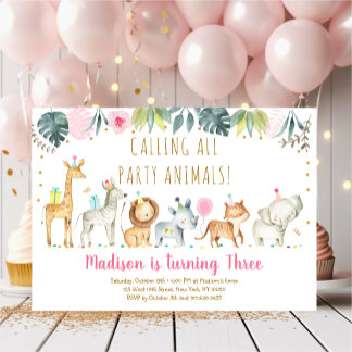 Party Animals Girl Safari Geburtstag Einladung