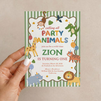 Party Animals Grüne Safari 1. Geburtstagseinladung Einladung