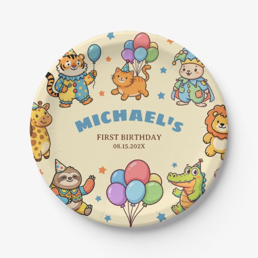 Party Animals Kindergeburtstag Whimsical ZOO Pappteller (Vorderseite)