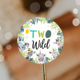 Party Animals Safari Boy Two Wild 2. Geburtstag Runder Aufkleber