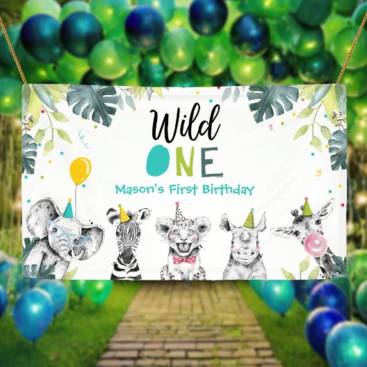 Party Animals Safari Boy Wild Ein erster Geburtsta Banner