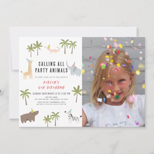 Party Animals Safari Foto Kindergeburtstag Einladung (Vorderseite)