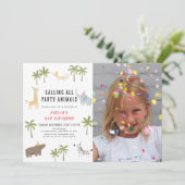 Party Animals Safari Foto Kindergeburtstag Einladung (Stehend Vorderseite)