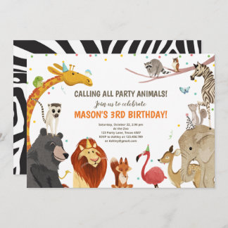 Party Animals Safari Girl Boy Animals Geburtstag Einladung