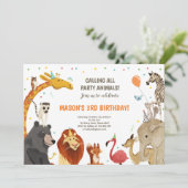 Party Animals Safari Girl Boy Animals Geburtstag Einladung (Stehend Vorderseite)