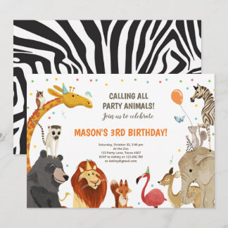 Party Animals Safari Girl Boy Animals Geburtstag Einladung