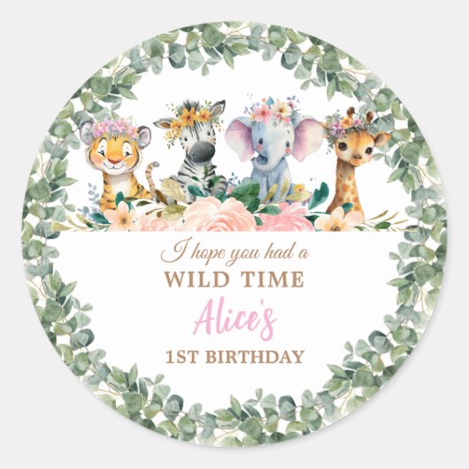 Party Animals Safari Girl Jungle Wild  Runder Aufkleber (Vorderseite)