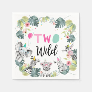 Party Animals Safari Girl Pink Zweites Geburtstag  Serviette