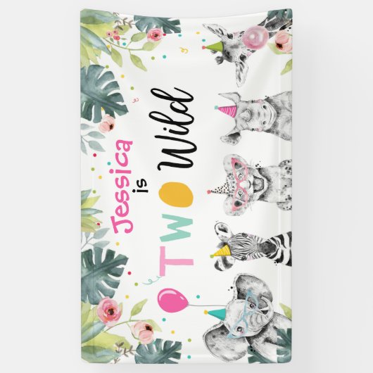 Party Animals Safari Girl Two Wild Pink Hintergrun Banner (Vertikal)