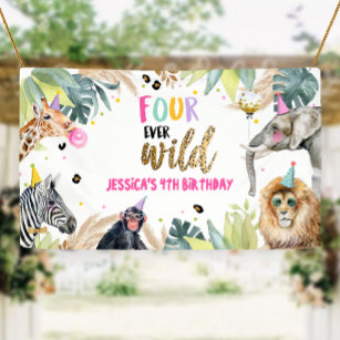 Party Animals Safari Girl Vierte Geburtstagsgeschi Banner