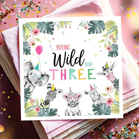 Party Animals Safari Girl Young Wild and Three Serviette