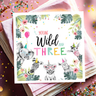 Party Animals Safari Girl Young Wild and Three Serviette