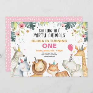 Party Animals Safari Gold Girl Tiere Geburtstag Einladung