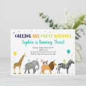 Party Animals Safari Jungle Geburtstag Einladung (Stehend Vorderseite)