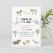 Party Animals Safari Kindergeburtstag Einladung (Stehend Vorderseite)
