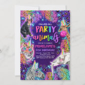 Party Animals Safari Neon Rainbow Cheetah Birthday Einladung (Vorderseite)