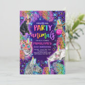 Party Animals Safari Neon Rainbow Cheetah Birthday Einladung (Stehend Vorderseite)