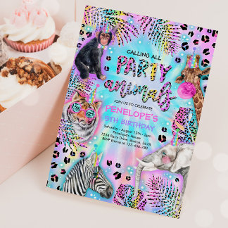 Party Animals Safari Neon Rainbow Cheetah Birthday Einladung