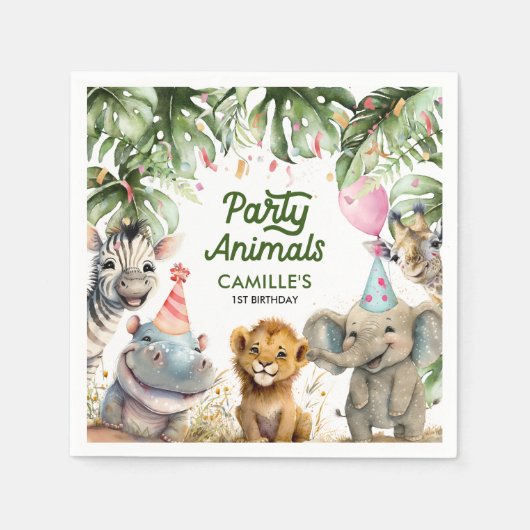 Party Animals Safari Personalisiert Paper Serviette (Vorderseite)
