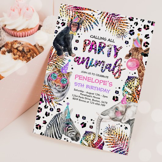 Party Animals Safari Rainbow Cheetah Birthday Einladung