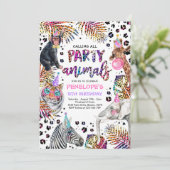Party Animals Safari Rainbow Cheetah Birthday Einladung (Stehend Vorderseite)