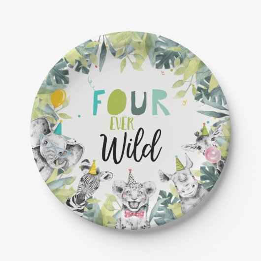Party Animals Safari Vier mal Wild Junge Geburtsta Pappteller (Vorderseite)