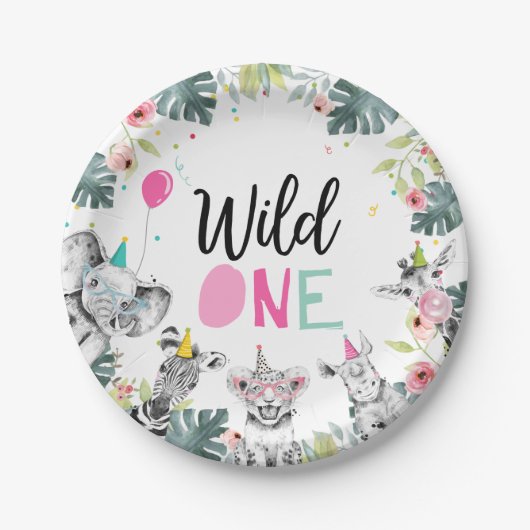 Party Animals Safari Wild ein Mädchen Erstgeburt Pappteller (Vorderseite)