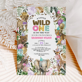 Party Animals Wild Safari Pink Lilac Baby Dusche I Einladung