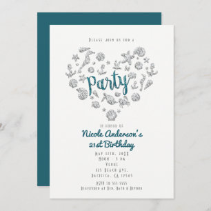PARTY Aquamarin Beach Glam Diamant Herzlich willko Einladung