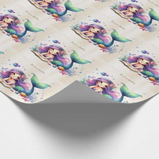 Party Aquarell Meerjungfrau Seebad Niedlich Schöne Geschenkpapier (Ecke)