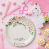 Party Aquarell Peach Weiße Blume Elegante Pappteller (Party)