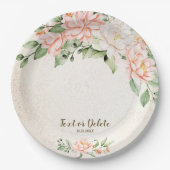 Party Aquarell Peach Weiße Blume Elegante Pappteller (Vorderseite)