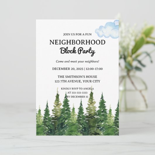 Party "Aquarellkiefern" Einladung (Stehend Vorderseite)