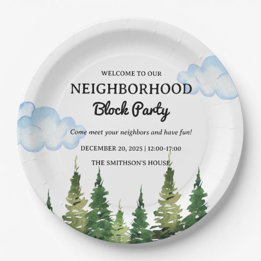 Party "Aquarellkiefern" Pappteller (Vorderseite)