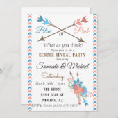 Party Arrow Blue Pink Boho Blume Einladung (Vorne/Hinten)