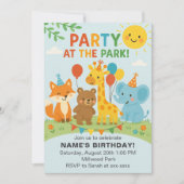 Party at The Park Animals Birthday Invitation Einladung (Vorderseite)