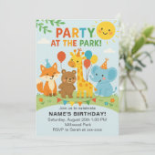 Party at The Park Animals Birthday Invitation Einladung (Stehend Vorderseite)