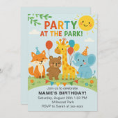 Party at The Park Animals Birthday Invitation Einladung (Vorne/Hinten)