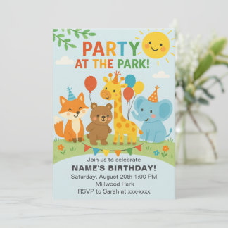 Party at The Park Animals Birthday Invitation Einladung