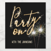 Party auf Sparkler auf Schwarz Weinetikett (Einzelnes Label)