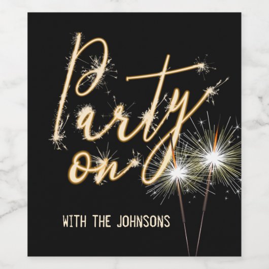 Party auf Sparkler auf Schwarz Weinetikett (Einzelnes Label)