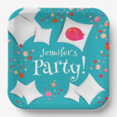 Party aus geschlachtetem Gummi, farbige Katze und  Pappteller (Vorderseite)