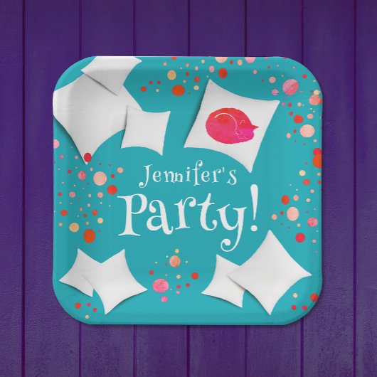 Party aus geschlachtetem Gummi, farbige Katze und  Pappteller