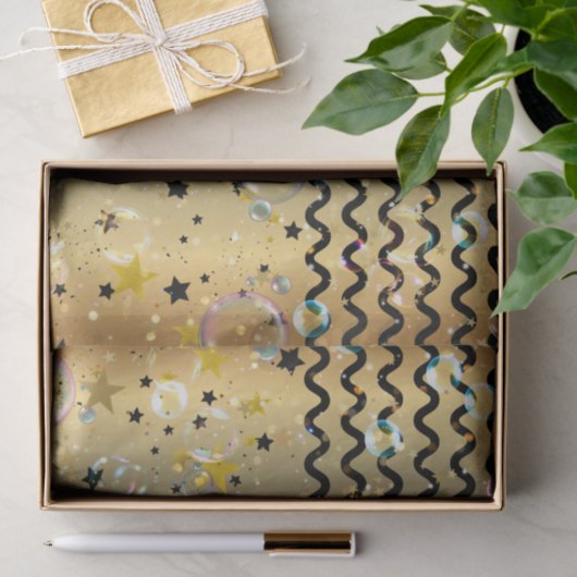 Party aus Gold und schwarzen Sternen Seidenpapier (Geschenk)